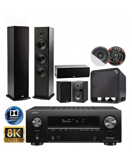 Denon AVR-X2700H+Polk Audio T Series+Polk Audio HTS10+Earthquake R650 5.1.2 Home Theatre Package