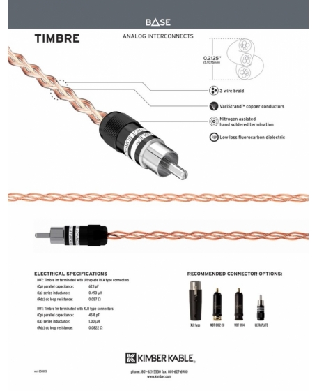 Kimber Kable Timbre XLR Analog Interconnect Cable 1 Meter Made In USA