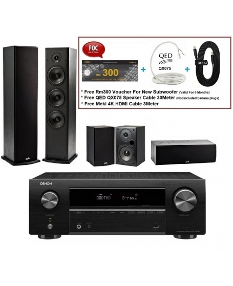 Denon AVR-X550BT+Polk Audio T50 5.0 Home Theatre Package