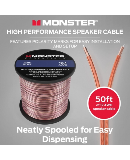 Monster 12 AWG Speaker Wire Copper Cable Spool 15Meter ( 50FT )