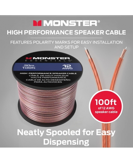 Monster 12 AWG Speaker Wire Copper Cable Spool 30Meter ( 100FT )