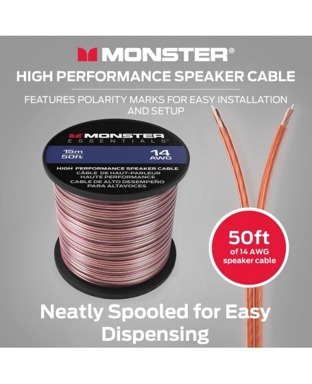 Monster 14 AWG Speaker Wire Copper Cable Spool 15Meter ( 50FT ) TOOS