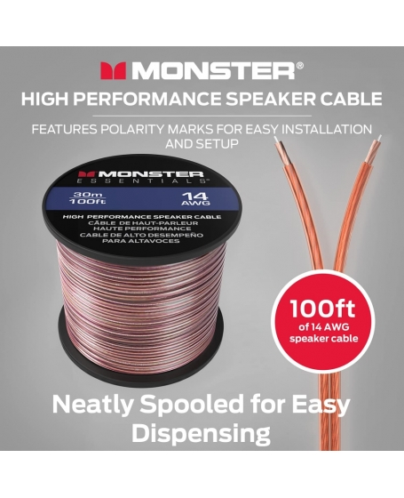 Monster 14 AWG Speaker Wire Copper Cable Spool 30Meter ( 100FT )