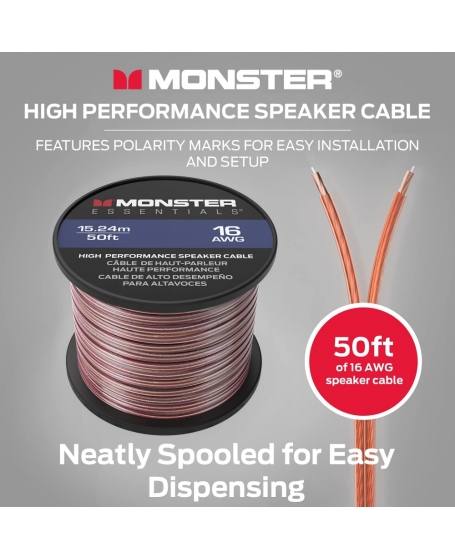 Monster 16 AWG Speaker Wire Copper Cable Spool 15Meter (50FT)