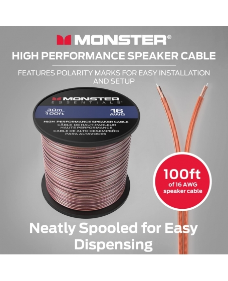 Monster 16 AWG Speaker Wire Copper Cable Spool 30Meter (100FT)