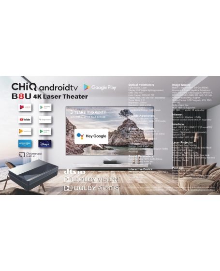 CHIQ B8U Ultra Short Throw 4K Laser Projector