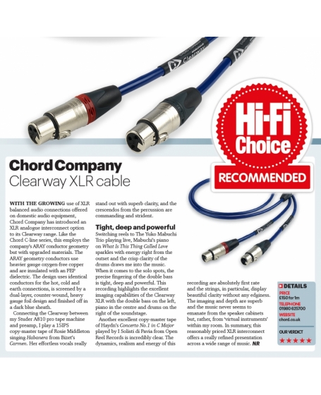 Chord ClearwayX ARAY Analogue XLR Interconnect 1.5 Meter Made in England