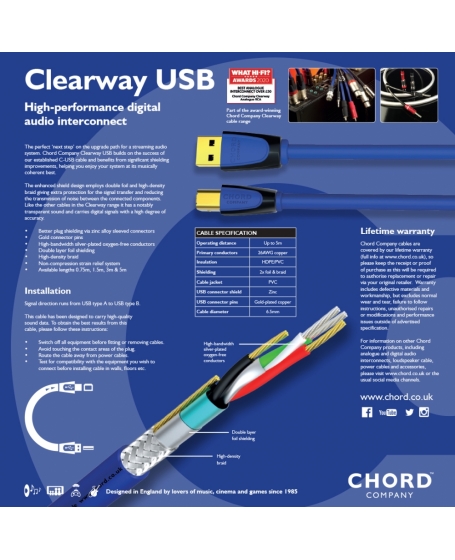 Chord Clearway USB Digital Audio Interconnect Cable 1.5Meter