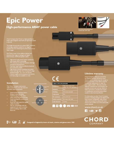 Chord Epic Power Cable 2Meter UK Plug