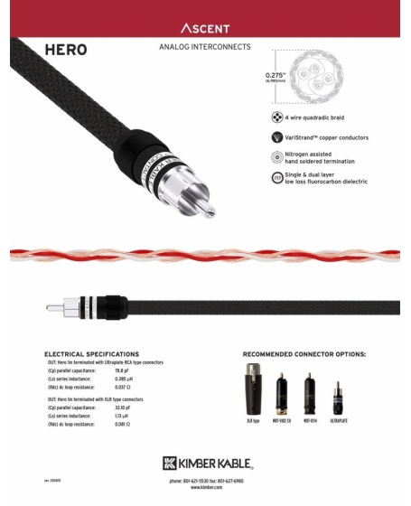 Kimber Kable Hero Ultraplate Interconnect Cable 1 Meter Made In USA (PL)