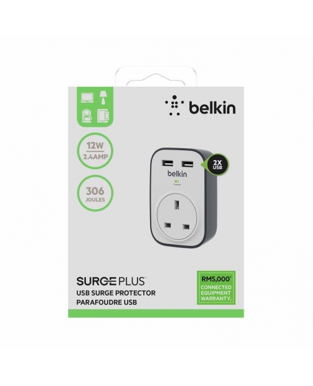 Belkin BSV103sa SurgeCube 1 Outlet Surge Protector with 2 x 2.4A Shared USB Charging