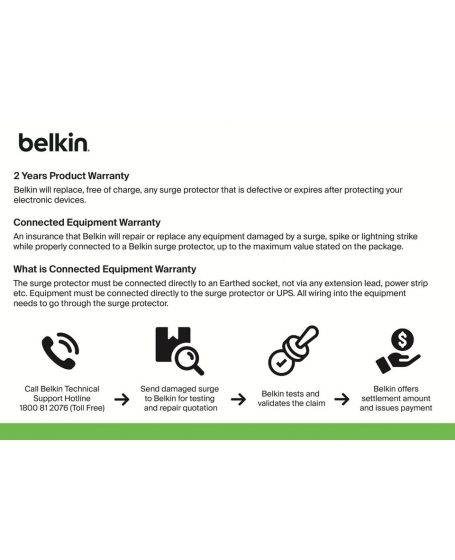 Belkin BSV401sa2M 4 Outlets 2M Surge Protection Strip with 2 USB Ports