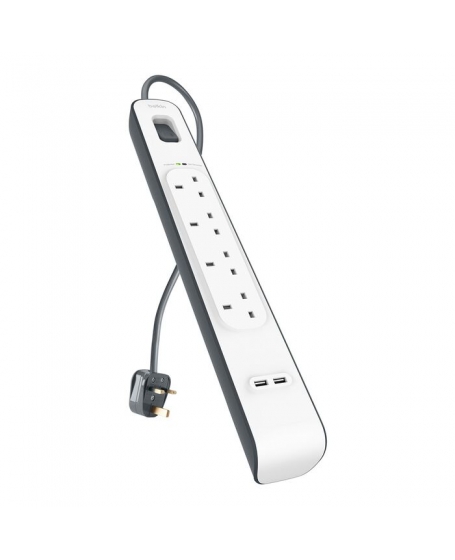 Belkin BSV401sa2M 4 Outlets 2M Surge Protection Strip with 2 USB Ports