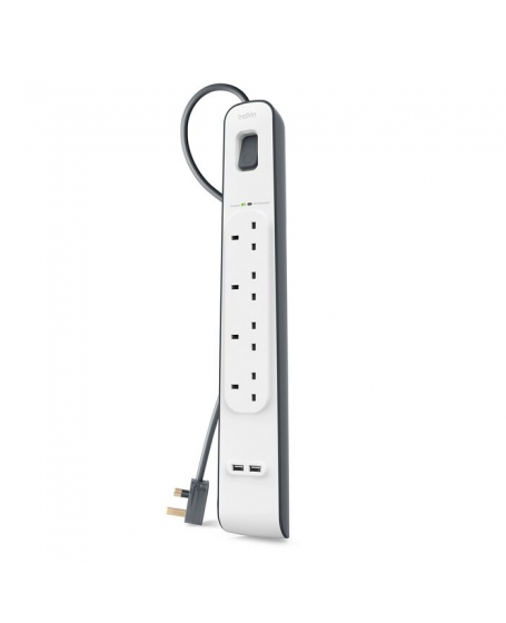 Belkin BSV401sa2M 4 Outlets 2M Surge Protection Strip with 2 USB Ports