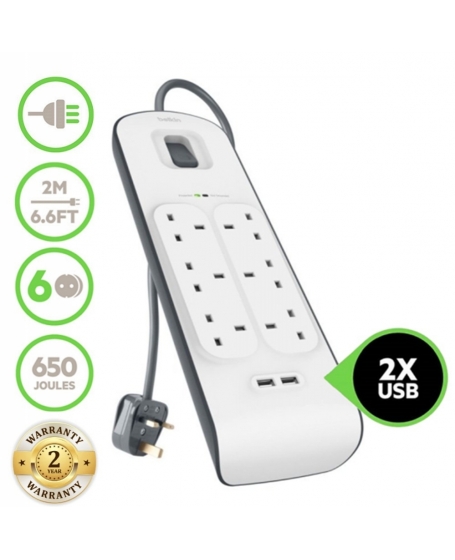 Belkin BSV604sa2M 2.4 Amp USB Charging 6-outlet Surge Protection Strip