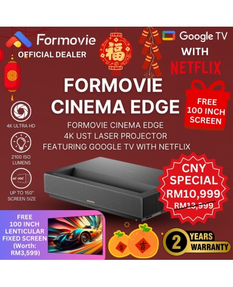 Formovie Cinema Edge 4K UST Laser Projector Featuring Google TV with Netflix